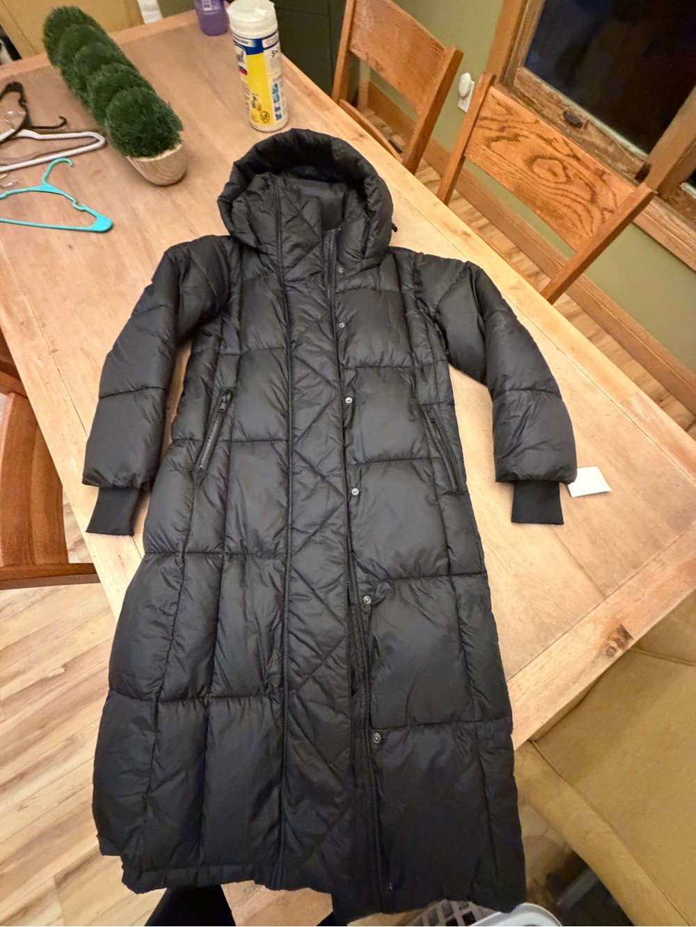 GAP Women's Black Long Quilted Puffer Coat with Hood